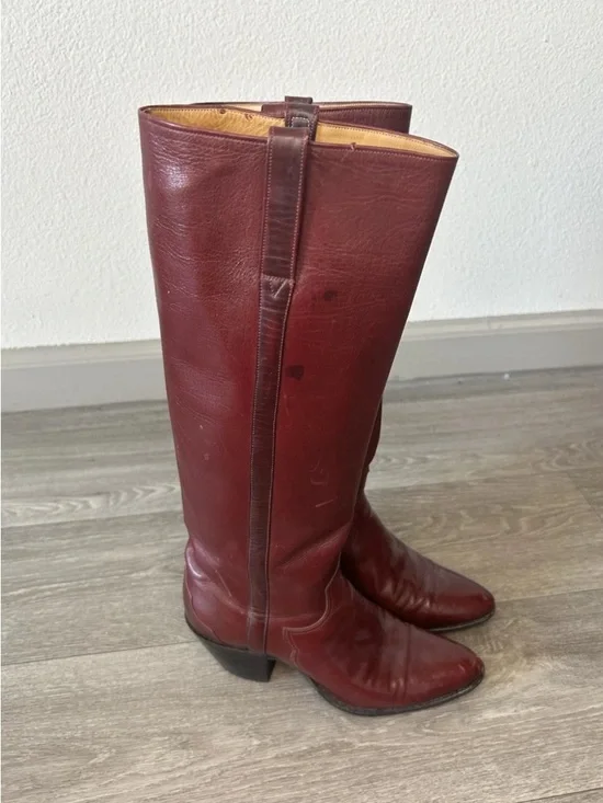 Vintage Burgundy Leather Knee High Boots Western Y2K Size 5.5B Bohemian Festival - Picture 15 of 16